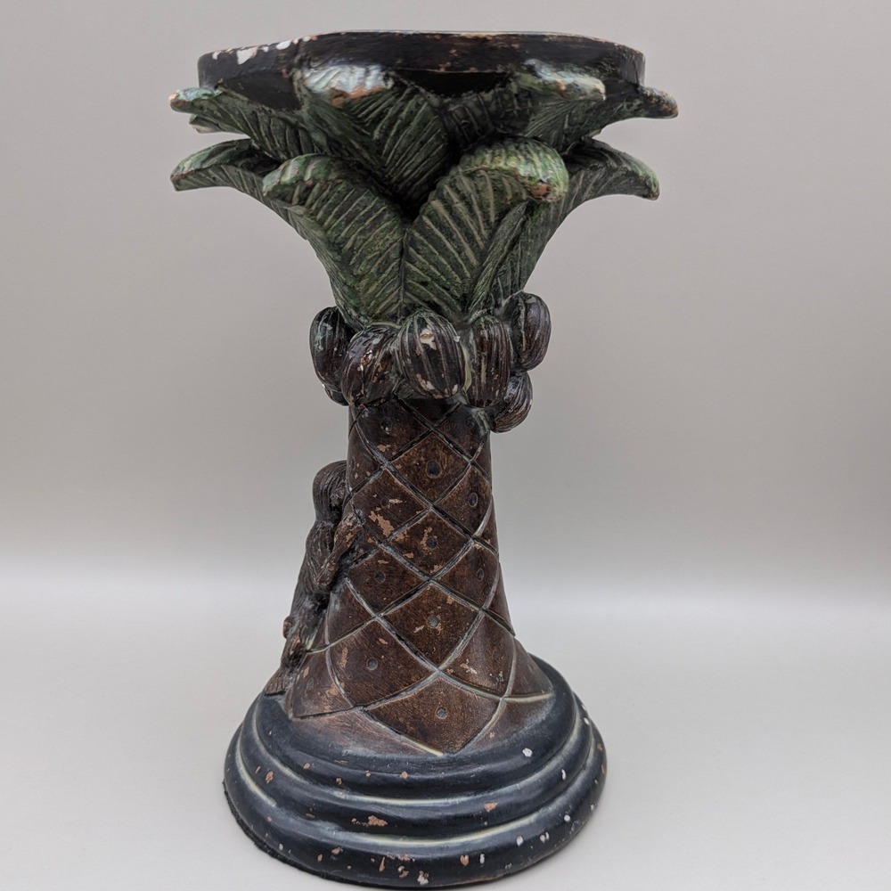 Vintage Style Monkey Palm Tree Coconuts Pillar Candle Stands Holders - Set of 2 - Picture 10 of 16